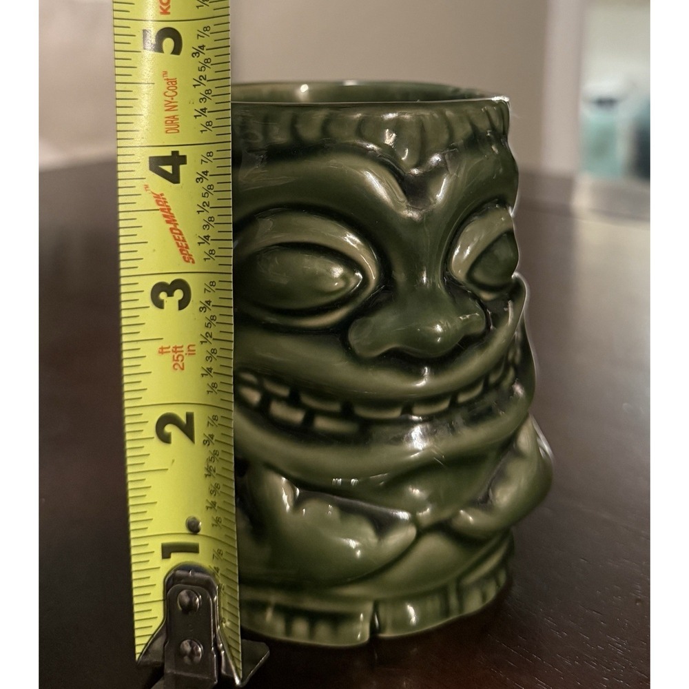 TIKI Coffee Ceramic Mug Handle Green Hawaiian Smiling Hang Ten Glossy - 4" Tall - Picture 8 of 8